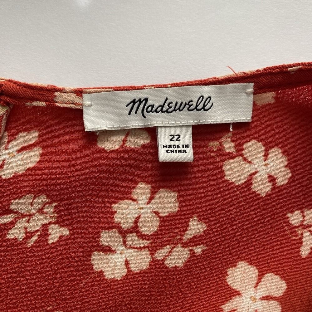 Madewell Womens Red Boho Floral Babydoll Dress Plus Size 22 Tie Sleeve Prairie - Picture 5 of 11